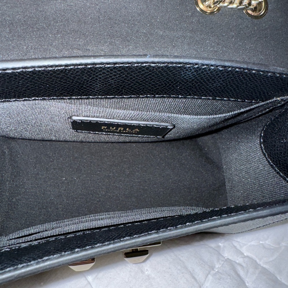 FURLA Bella Chain Crossbody Black In Gold Genuine Leather Bag - Picture 13 of 17